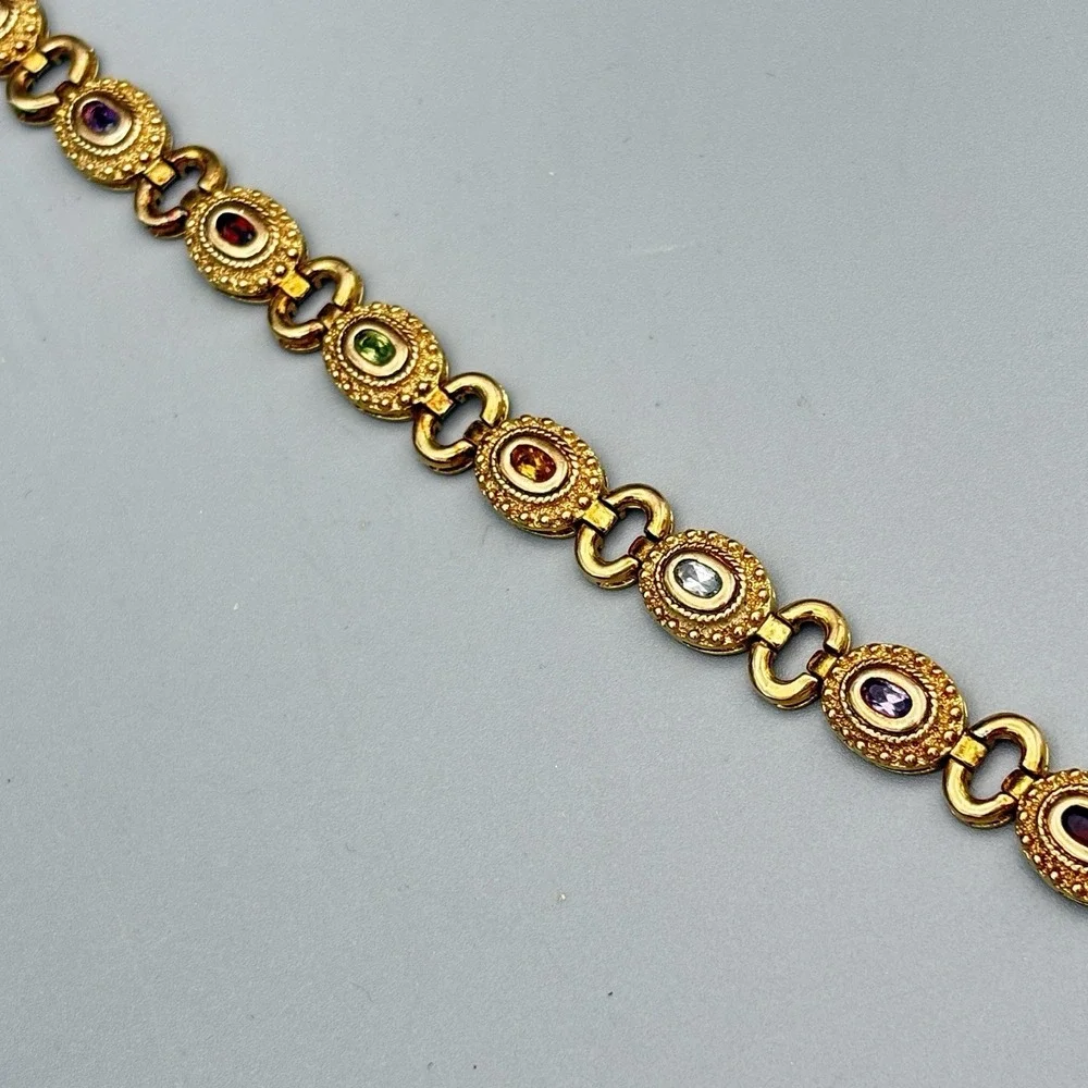 Ross Simons 18k Gold Plated Sterling Silver Bracelet Gemstone Etruscan Revival 7
